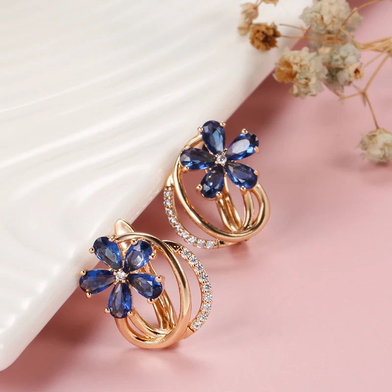 Smart Vintage-Inspired Blue Zircon Stud Earrings in 585 Rose Gold Finish