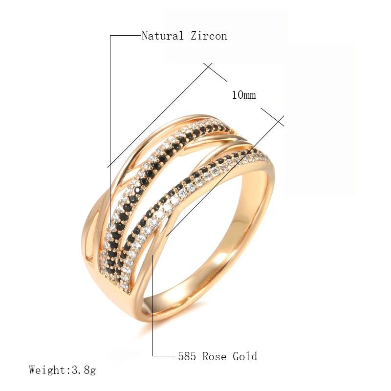 Smart Vintage-Inspired Geometric Rose Gold Ring with Black Natural Zircon