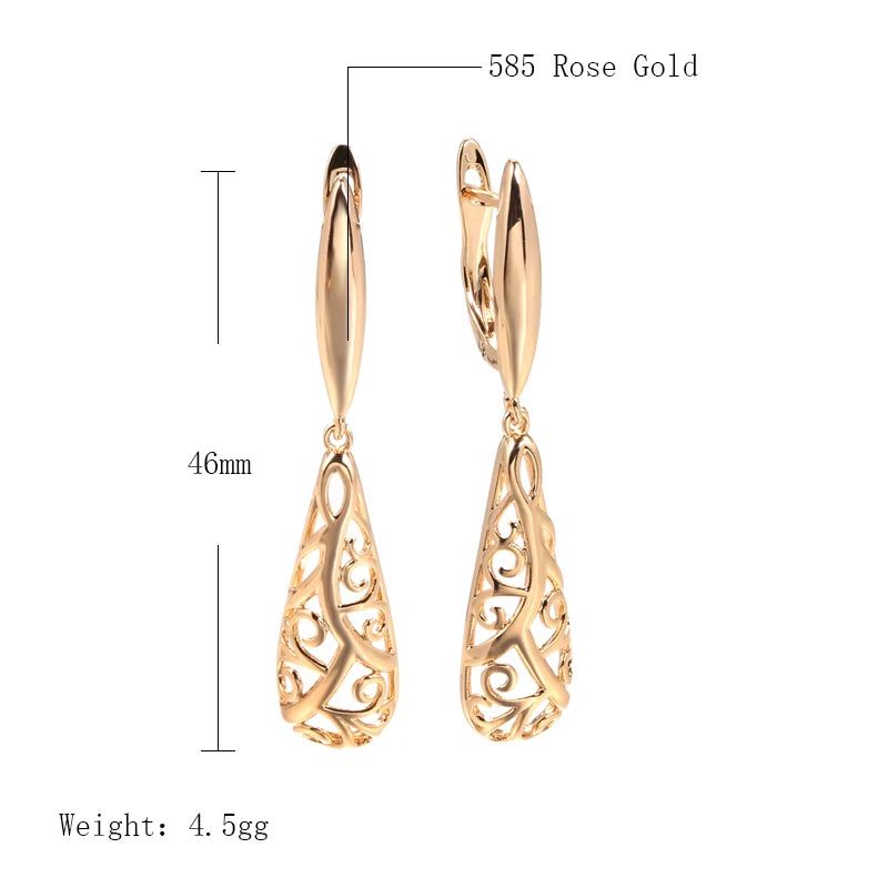 Smart Vintage-Inspired Glossy Flower Long Dangle Earrings in 585 Rose Gold - Trendy Fashion Jewelry