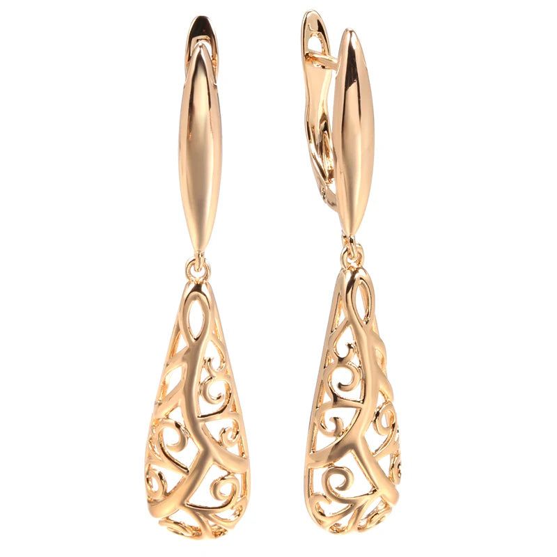 Smart Vintage-Inspired Glossy Flower Long Dangle Earrings in 585 Rose Gold - Trendy Fashion Jewelry