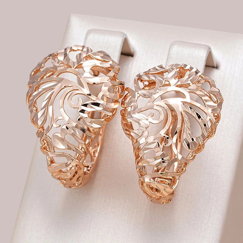 Smart Vintage-Inspired Hollow Flower Drop Earrings in 585 Rose Gold