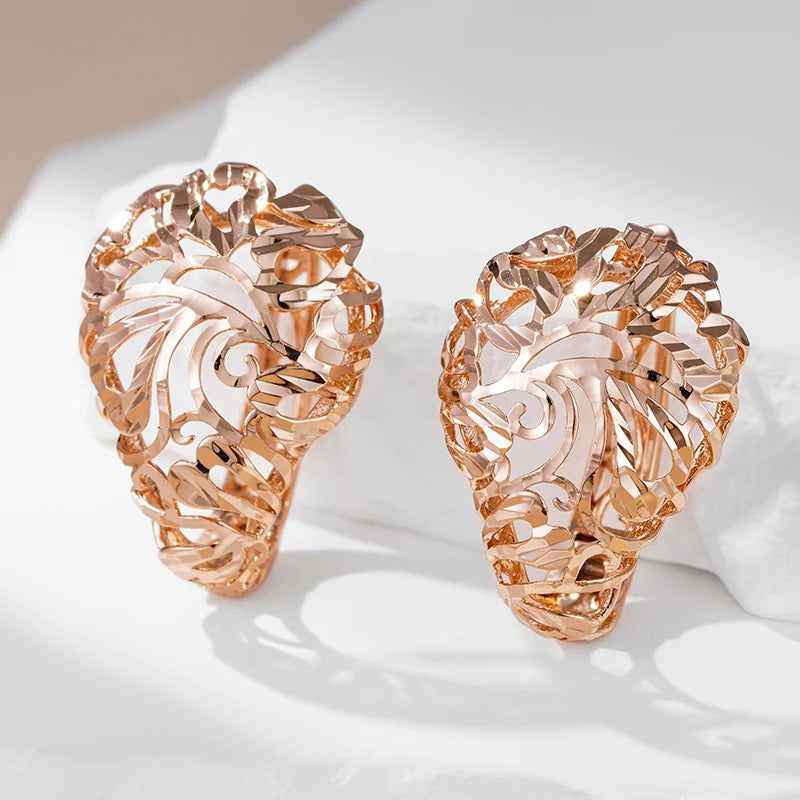 Smart Vintage-Inspired Hollow Flower Drop Earrings in 585 Rose Gold