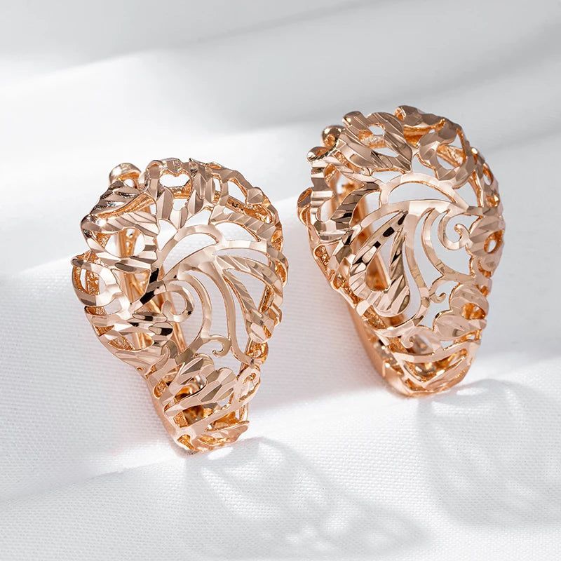 Smart Vintage-Inspired Hollow Flower Drop Earrings in 585 Rose Gold