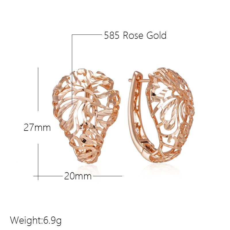 Smart Vintage-Inspired Hollow Flower Drop Earrings in 585 Rose Gold