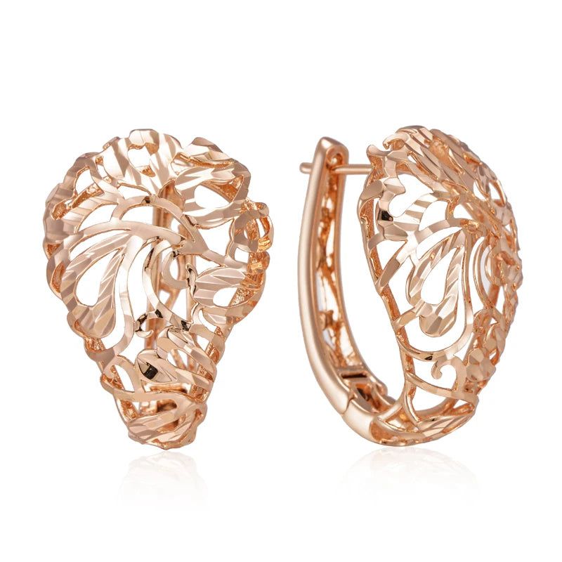 Smart Vintage-Inspired Hollow Flower Drop Earrings in 585 Rose Gold