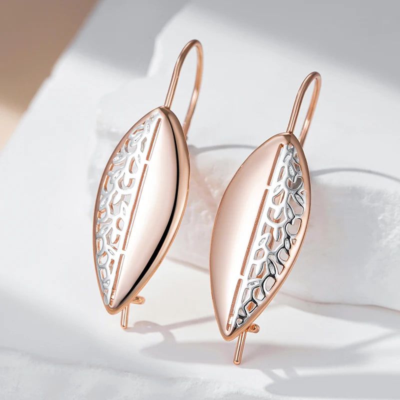 Smart Vintage-Inspired Long Drop Earrings in 585 Rose Gold and Silver