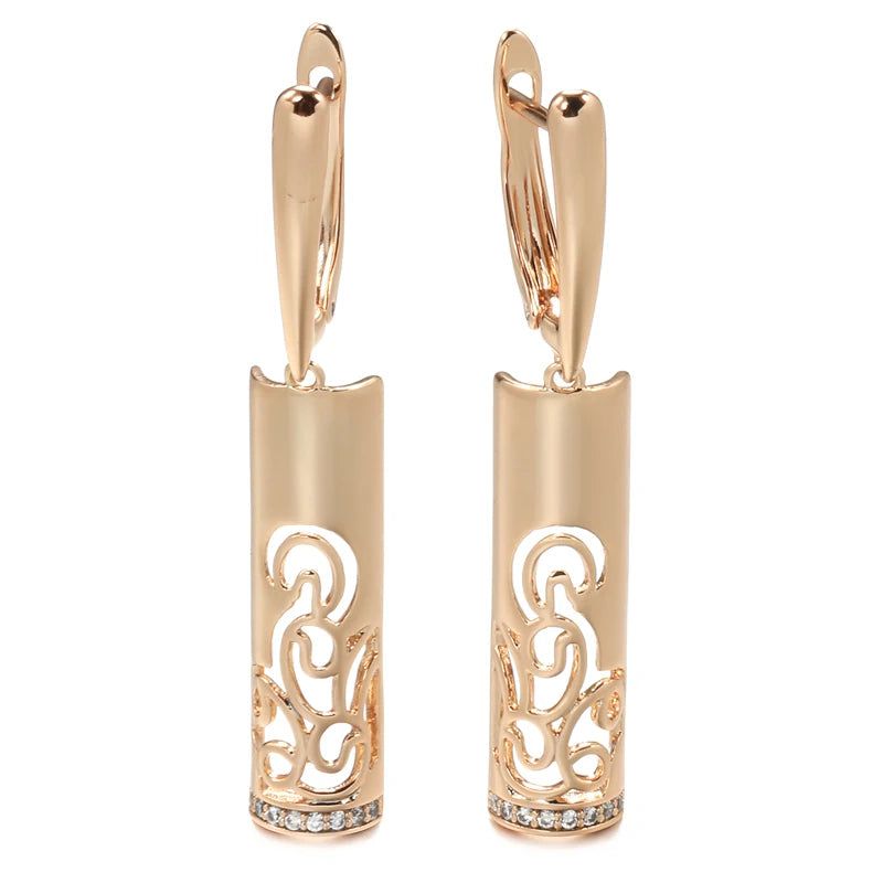 Smart Vintage-Inspired Long Flower Dangle Earrings in 585 Rose Gold with Natural Zircon