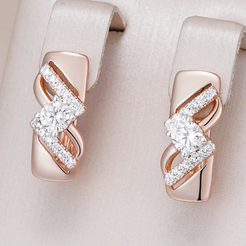 Smart Vintage-Inspired Natural Zircon Drop Earrings in 585 Rose Gold & Silver Blend