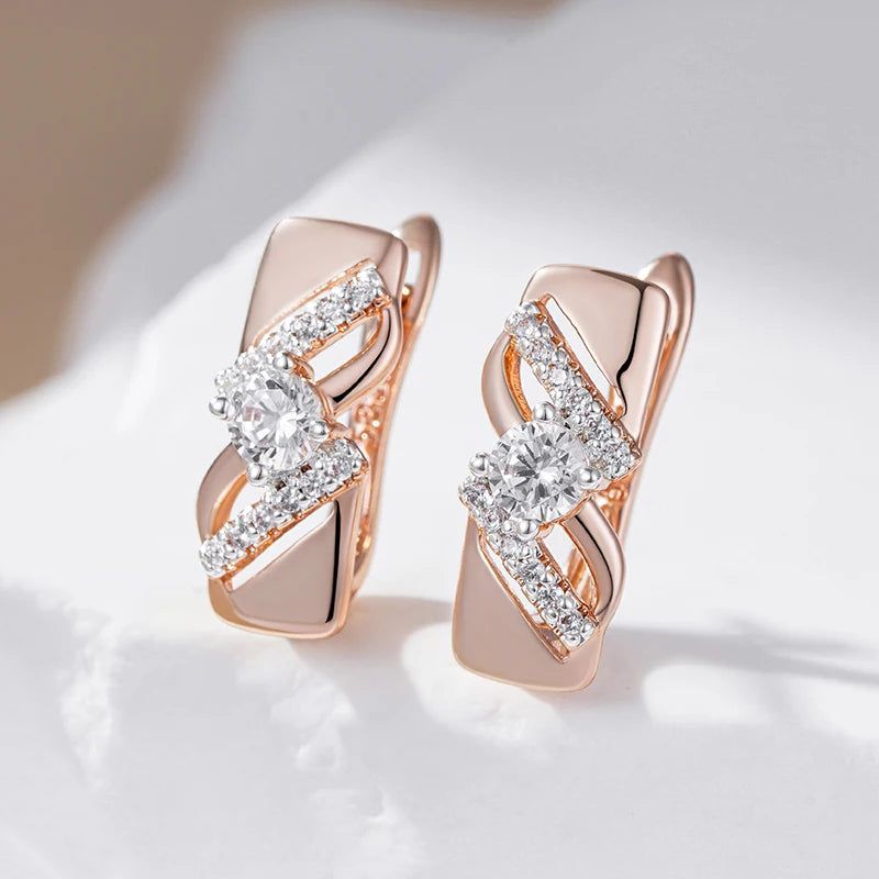 Smart Vintage-Inspired Natural Zircon Drop Earrings in 585 Rose Gold & Silver Blend