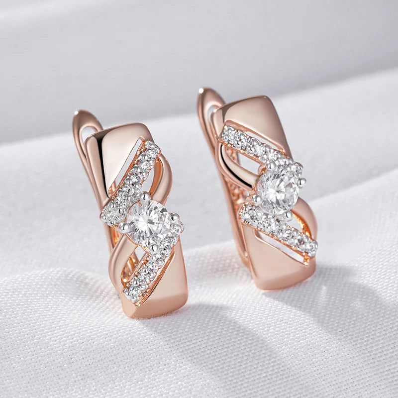 Smart Vintage-Inspired Natural Zircon Drop Earrings in 585 Rose Gold & Silver Blend