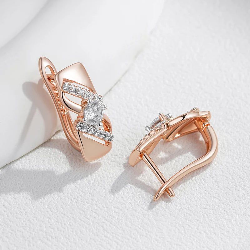 Smart Vintage-Inspired Natural Zircon Drop Earrings in 585 Rose Gold & Silver Blend