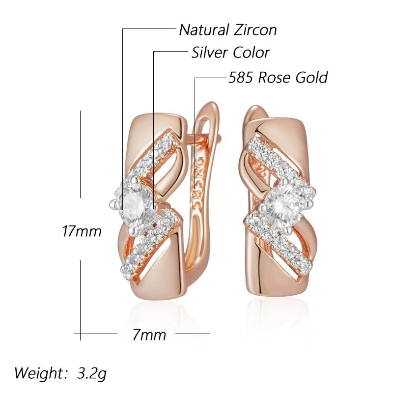 Smart Vintage-Inspired Natural Zircon Drop Earrings in 585 Rose Gold & Silver Blend