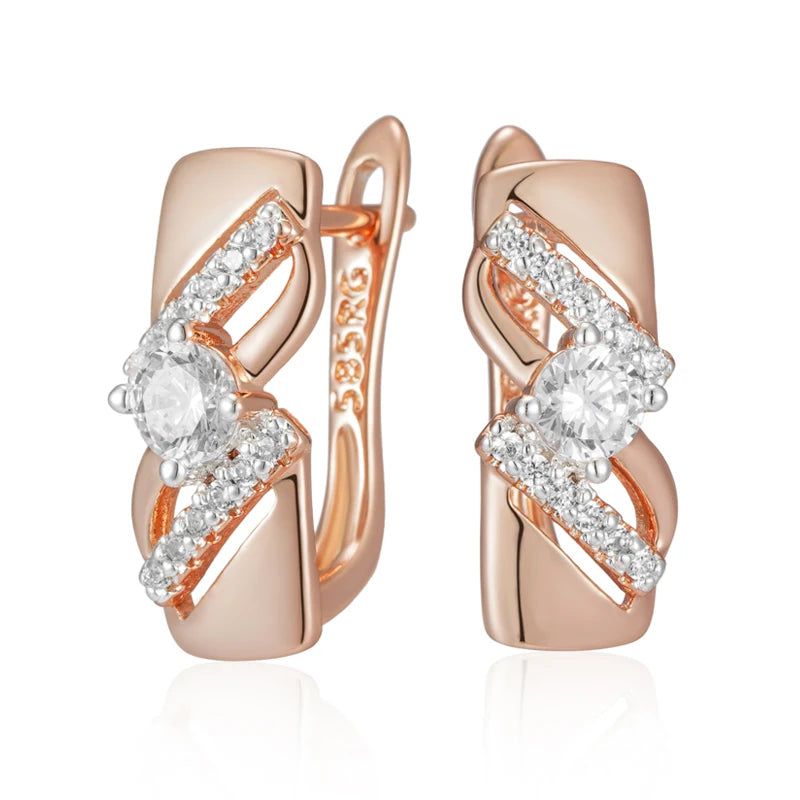 Smart Vintage-Inspired Natural Zircon Drop Earrings in 585 Rose Gold & Silver Blend