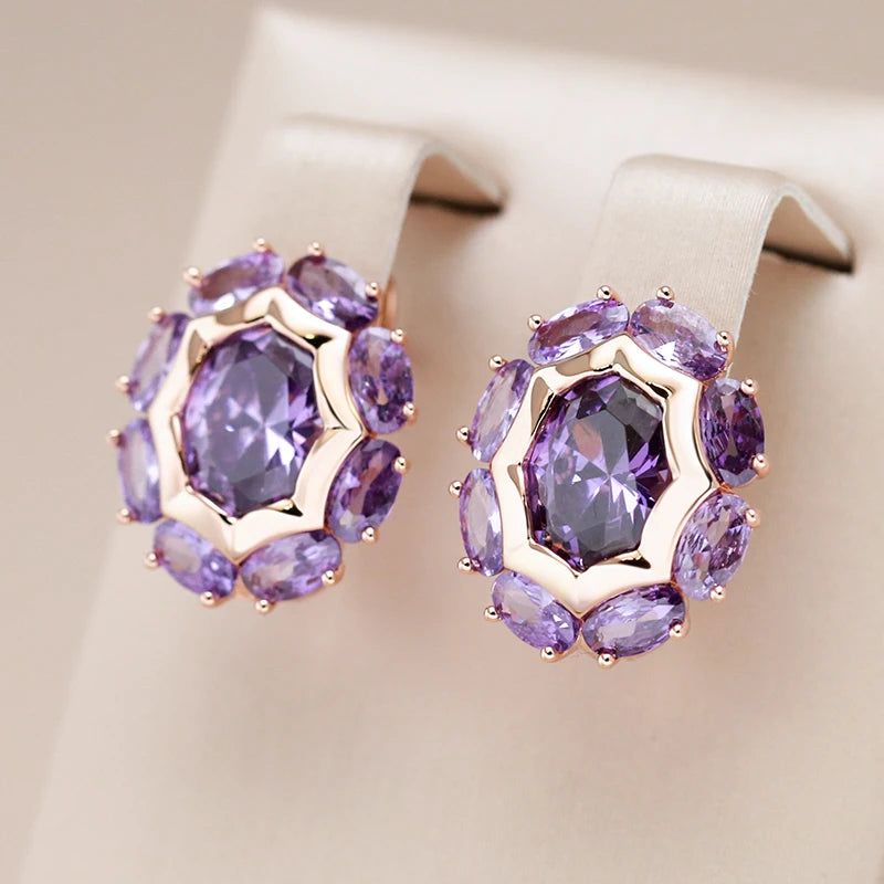 Smart Vintage-Inspired Purple Natural Zircon Drop Earrings in 585 Rose Gold Finish