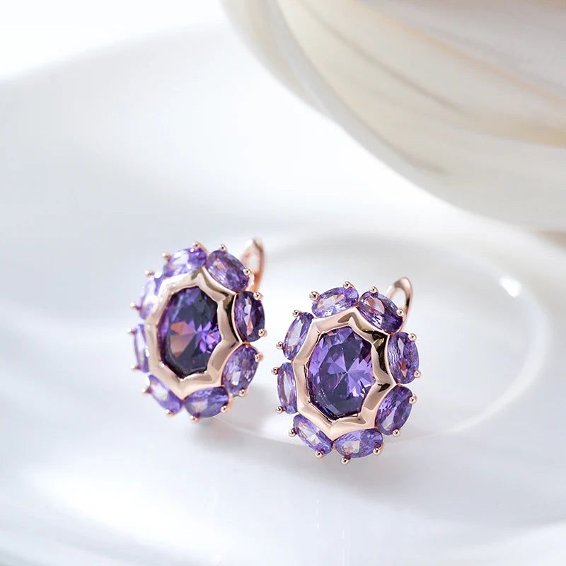 Smart Vintage-Inspired Purple Natural Zircon Drop Earrings in 585 Rose Gold Finish