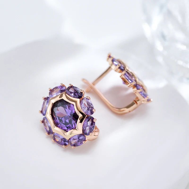 Smart Vintage-Inspired Purple Natural Zircon Drop Earrings in 585 Rose Gold Finish