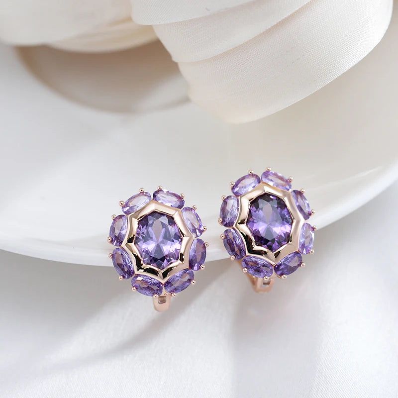 Smart Vintage-Inspired Purple Natural Zircon Drop Earrings in 585 Rose Gold Finish