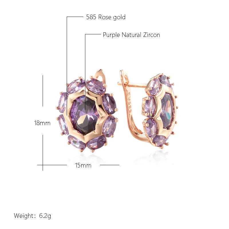 Smart Vintage-Inspired Purple Natural Zircon Drop Earrings in 585 Rose Gold Finish