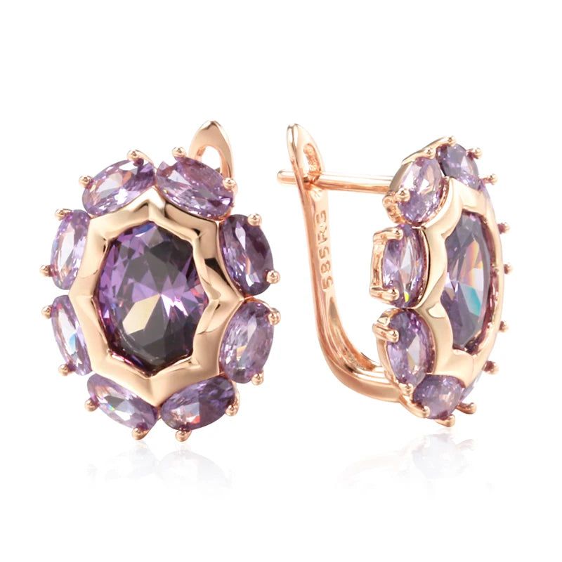 Smart Vintage-Inspired Purple Natural Zircon Drop Earrings in 585 Rose Gold Finish