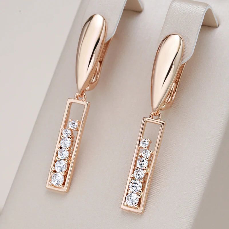 Smart Vintage-Inspired Rose Gold Drop Earrings with Natural Zircon and Micro Wax Inlay