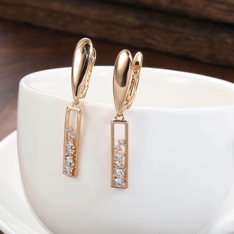 Smart Vintage-Inspired Rose Gold Drop Earrings with Natural Zircon and Micro Wax Inlay