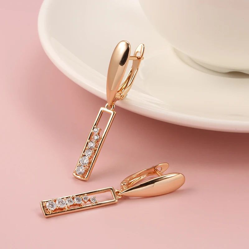 Smart Vintage-Inspired Rose Gold Drop Earrings with Natural Zircon and Micro Wax Inlay