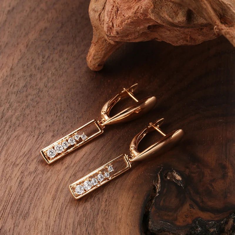 Smart Vintage-Inspired Rose Gold Drop Earrings with Natural Zircon and Micro Wax Inlay