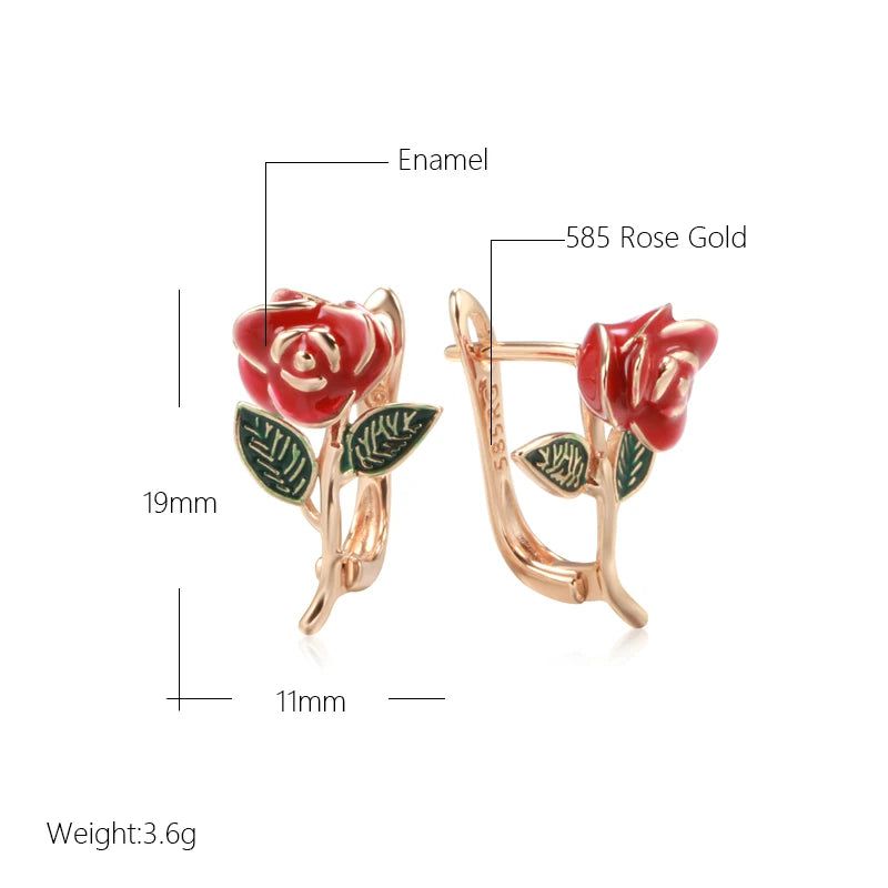 Smart Vintage-Inspired Rose Gold Drop Earrings with Red Enamel Accents