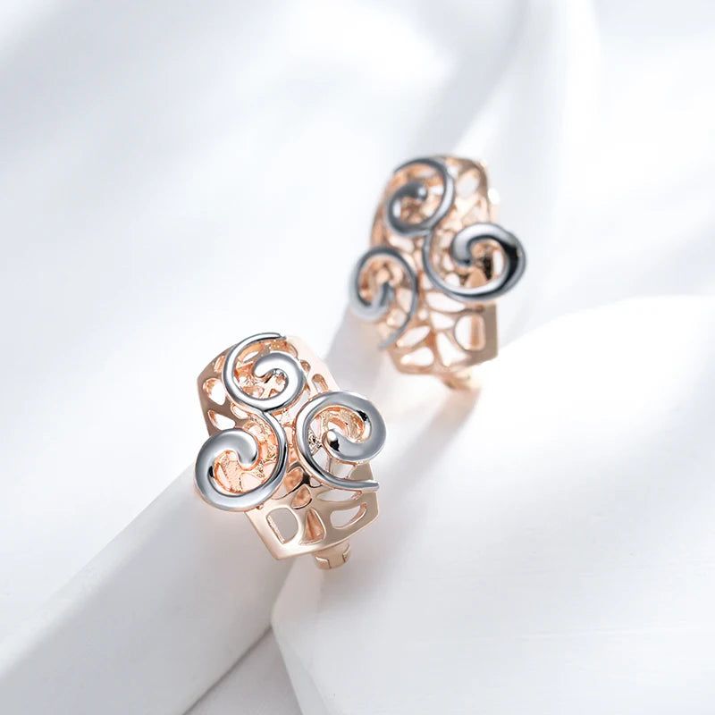 Smart Vintage-Inspired Rose Gold Flower Earrings with Silver Plating