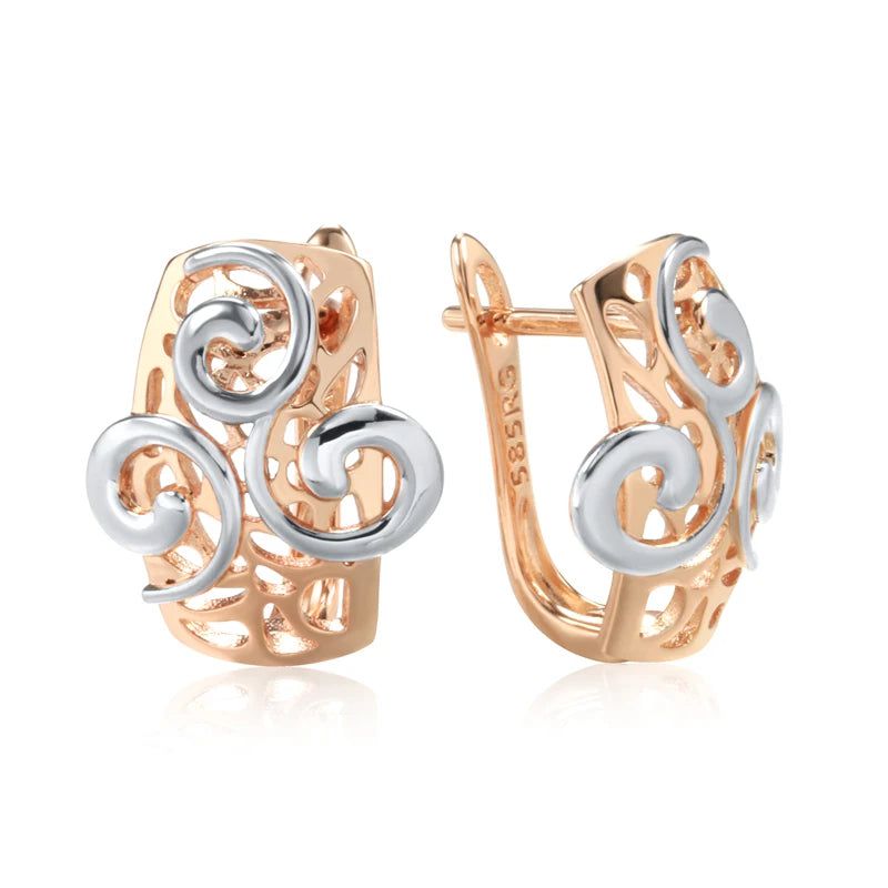 Smart Vintage-Inspired Rose Gold Flower Earrings with Silver Plating