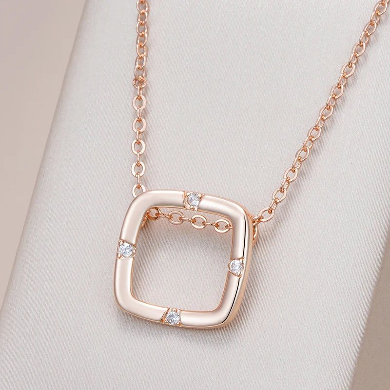 Smart Vintage-Inspired Square Cutout Rose Gold Pendant Necklace with Natural Zircon