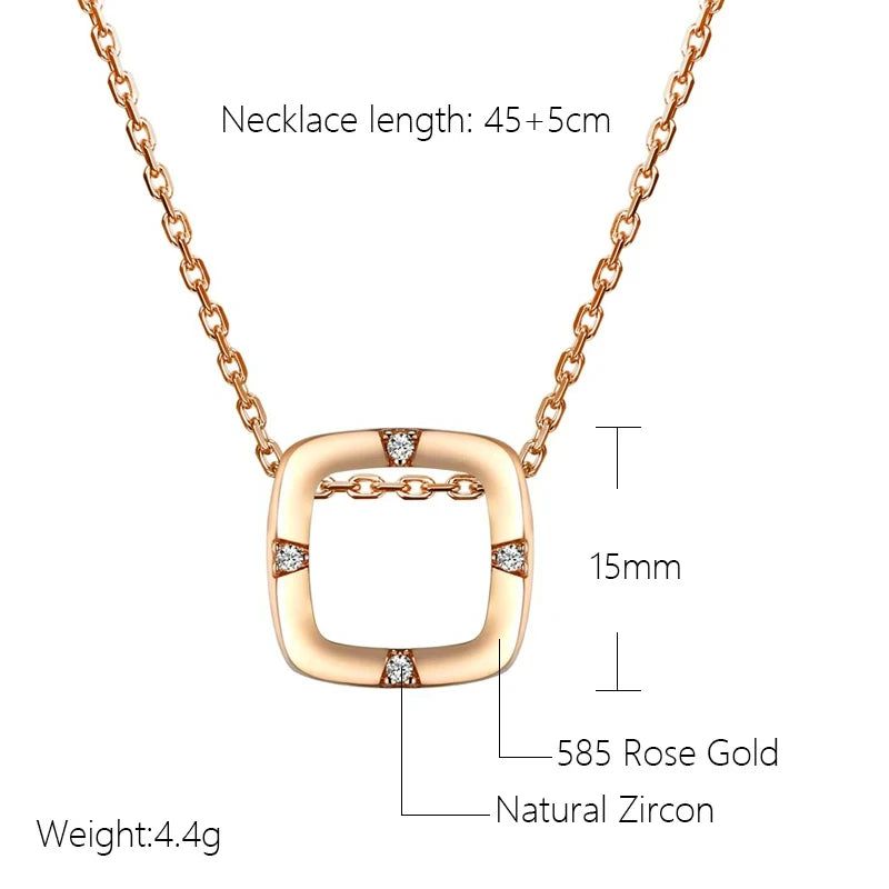 Smart Vintage-Inspired Square Cutout Rose Gold Pendant Necklace with Natural Zircon