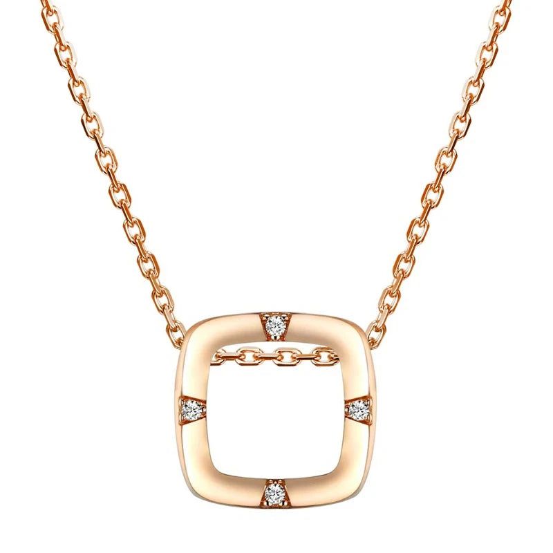 Smart Vintage-Inspired Square Cutout Rose Gold Pendant Necklace with Natural Zircon