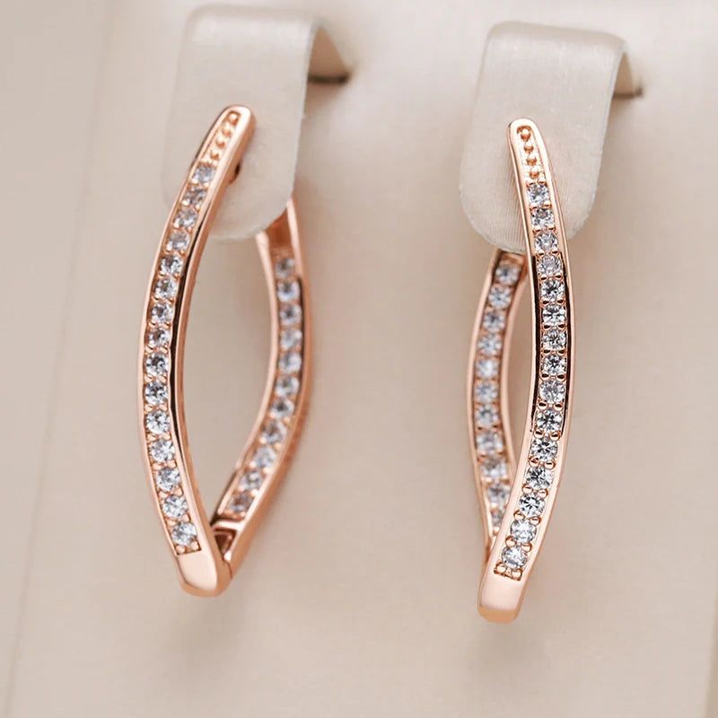 Smart Vintage-Inspired V Shape Drop Earrings with Natural Zircon in 585 Rose Gold