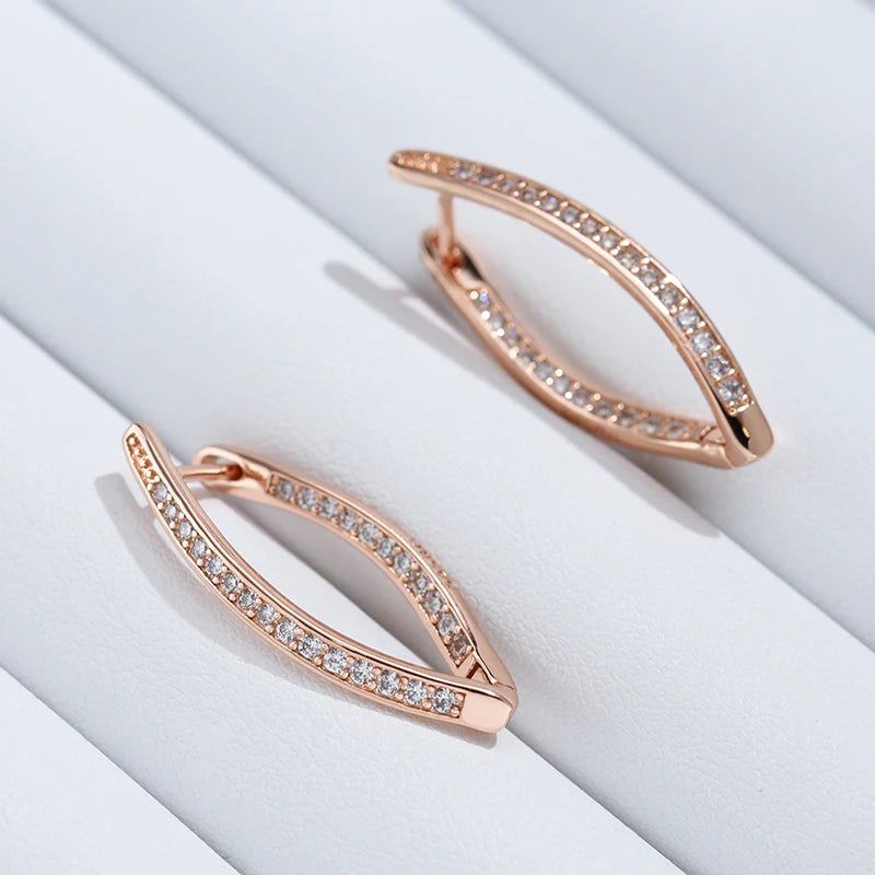 Smart Vintage-Inspired V Shape Drop Earrings with Natural Zircon in 585 Rose Gold