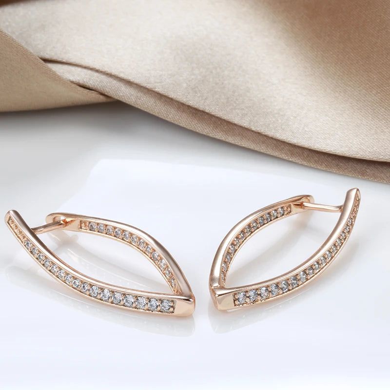 Smart Vintage-Inspired V Shape Drop Earrings with Natural Zircon in 585 Rose Gold