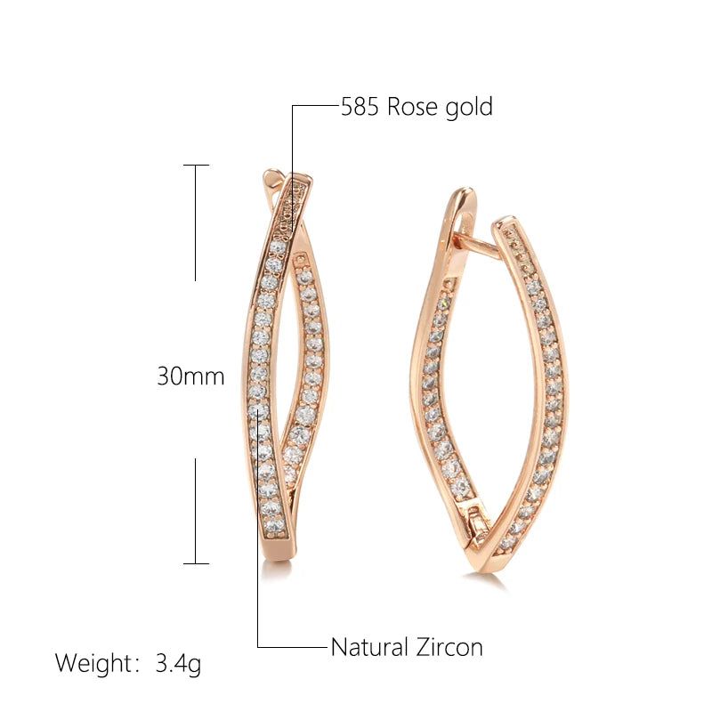 Smart Vintage-Inspired V Shape Drop Earrings with Natural Zircon in 585 Rose Gold