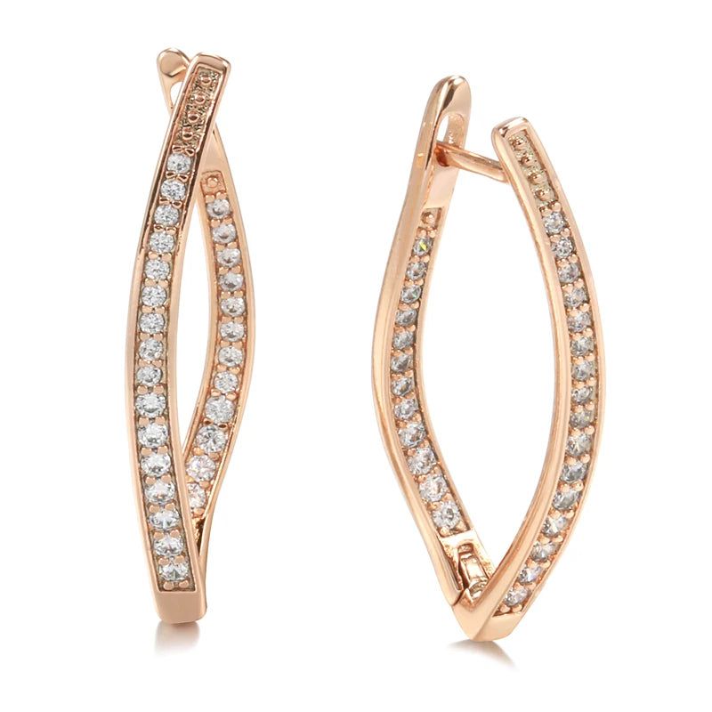 Smart Vintage-Inspired V Shape Drop Earrings with Natural Zircon in 585 Rose Gold