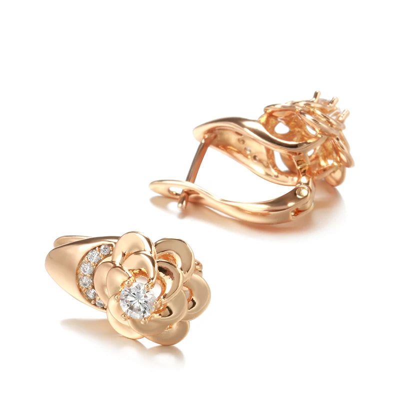 Smart Vintage-Inspired Zircon Flower Drop Earrings in 585 Rose Gold