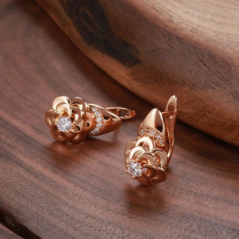 Smart Vintage-Inspired Zircon Flower Drop Earrings in 585 Rose Gold