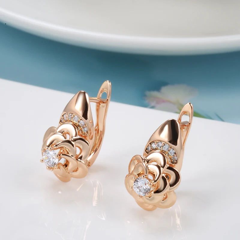 Smart Vintage-Inspired Zircon Flower Drop Earrings in 585 Rose Gold