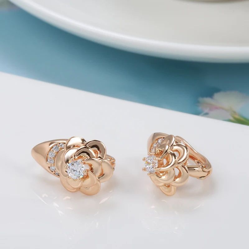 Smart Vintage-Inspired Zircon Flower Drop Earrings in 585 Rose Gold