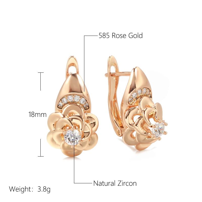 Smart Vintage-Inspired Zircon Flower Drop Earrings in 585 Rose Gold