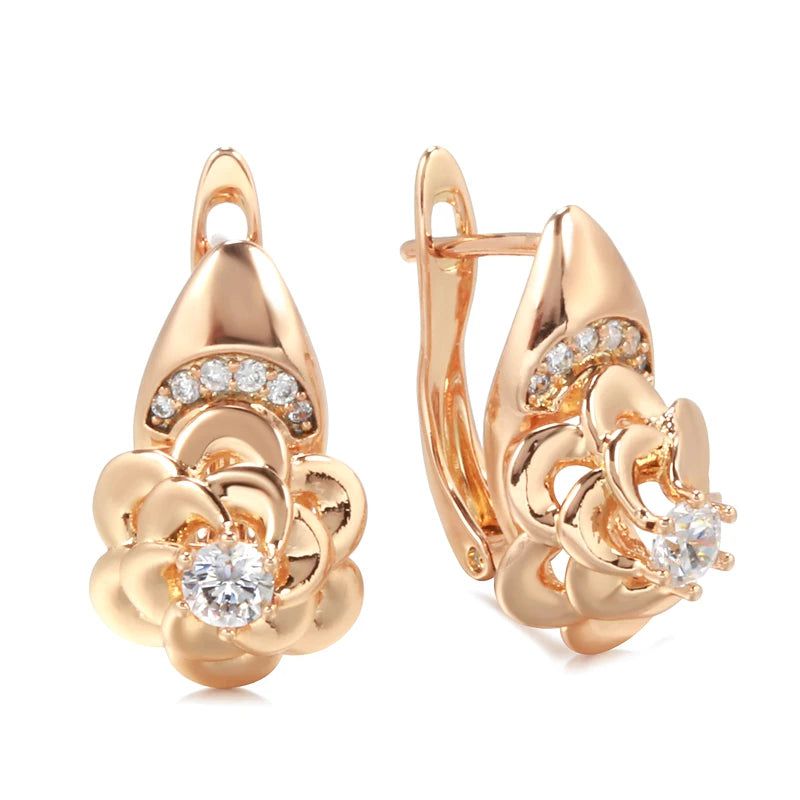 Smart Vintage-Inspired Zircon Flower Drop Earrings in 585 Rose Gold