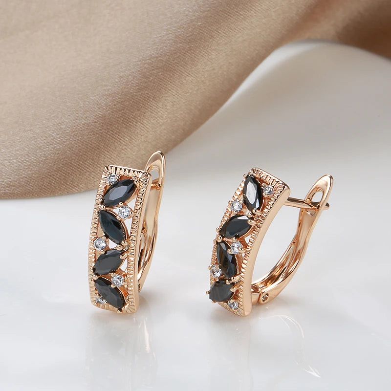 Smart Vintage-Style Black and White Zircon Drop Earrings in 585 Rose Gold