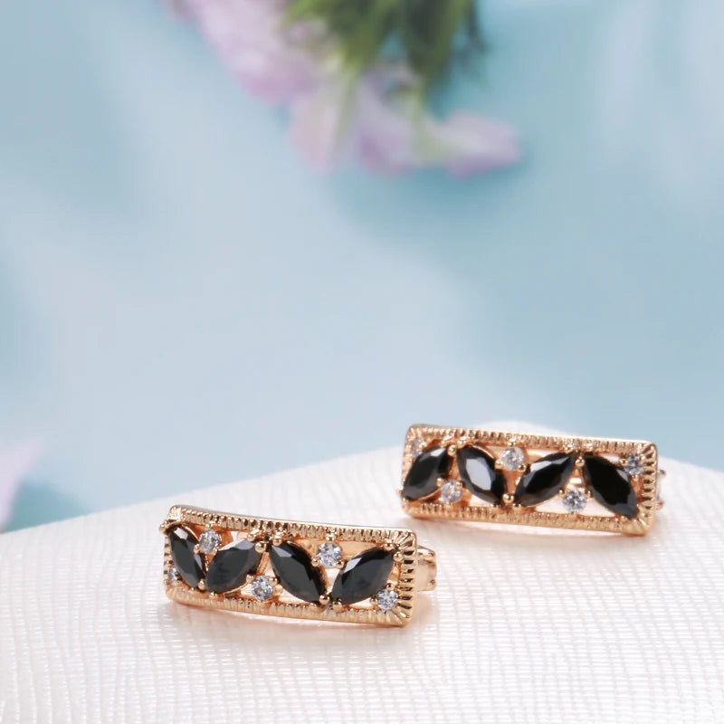 Smart Vintage-Style Black and White Zircon Drop Earrings in 585 Rose Gold