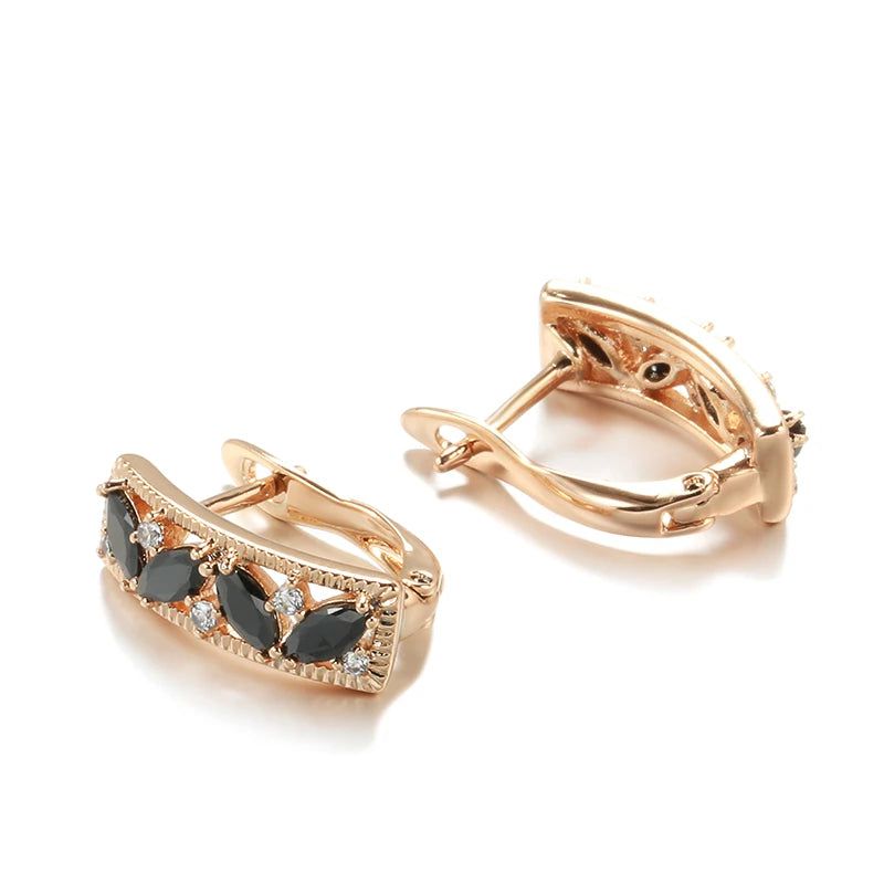 Smart Vintage-Style Black and White Zircon Drop Earrings in 585 Rose Gold