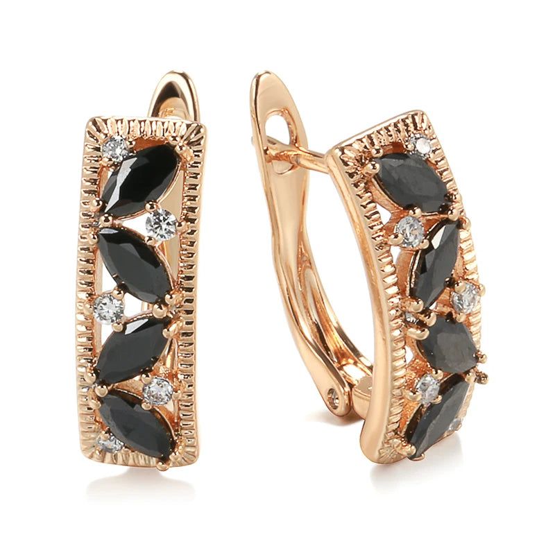 Smart Vintage-Style Black and White Zircon Drop Earrings in 585 Rose Gold