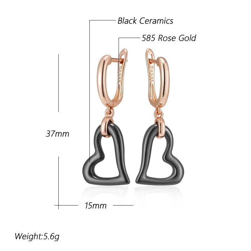 Smart Vintage-Style Long Drop Earrings in Black Ceramics and Rose Gold