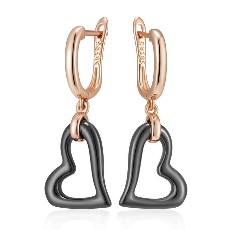 Smart Vintage-Style Long Drop Earrings in Black Ceramics and Rose Gold